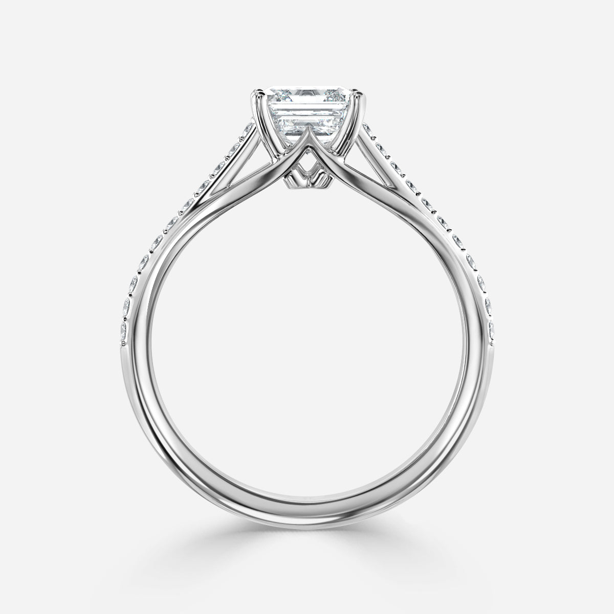 Jessamine Asscher Diamond Band Moissanite Engagement Ring