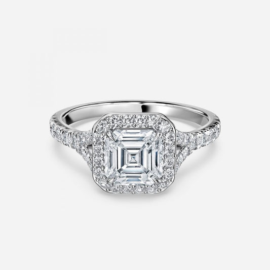 Dove Asscher Halo Moissanite Engagement Ring