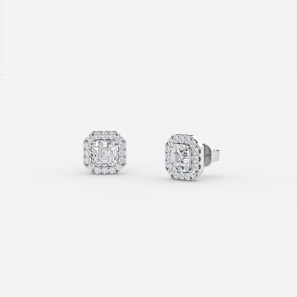 Asscher Moissanite Halo Earrings