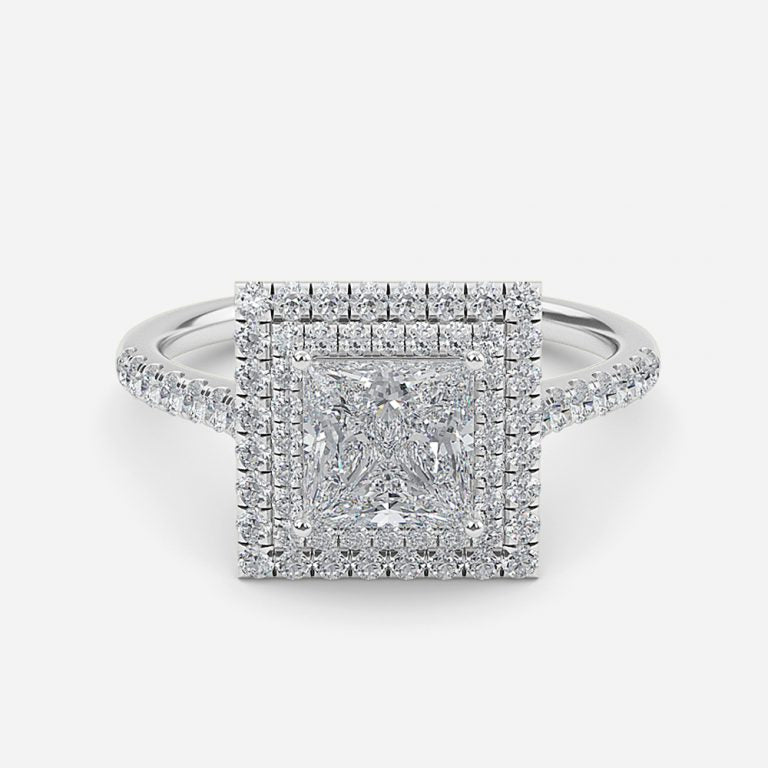 Linnea Princess Halo Moissanite Engagement Ring