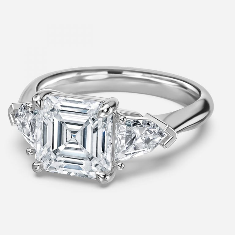 Eri Asscher Three Stone Moissanite Engagement Ring