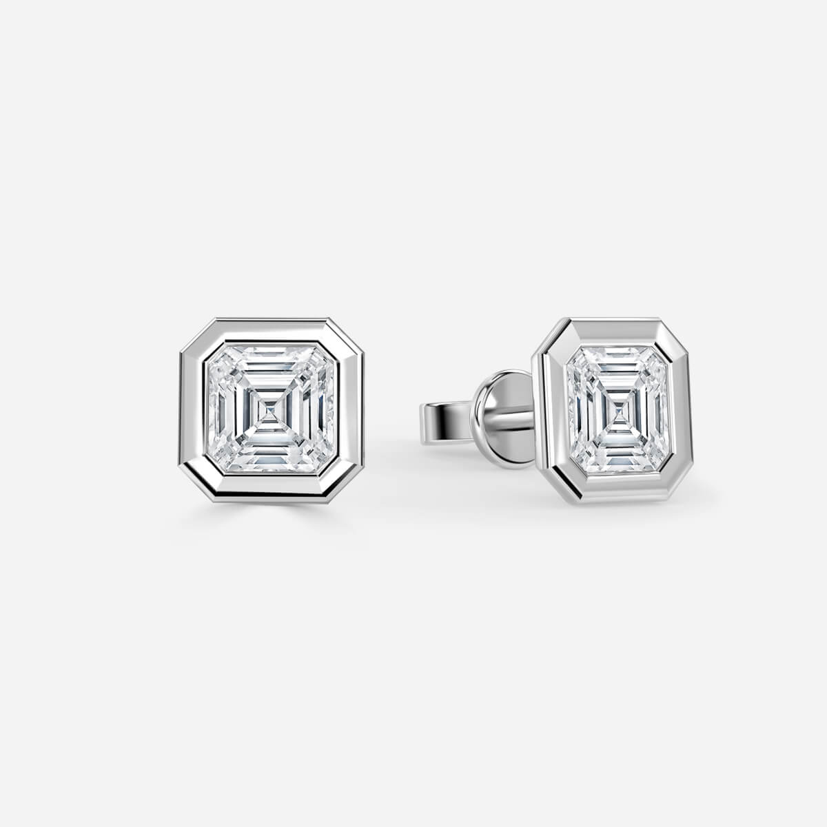 Bezel Set Asscher Moissanite Stud Earrings