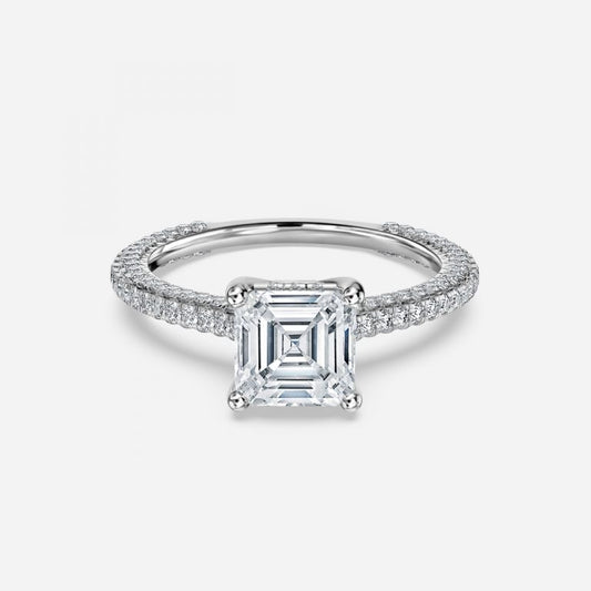 Kalaya Asscher Hidden Halo Moissanite Engagement Ring