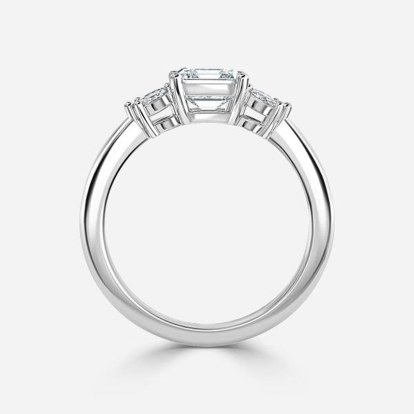 Fia Asscher Three Stone Moissanite Engagement Ring