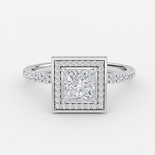 Kassia Princess Halo Moissanite Engagement Ring