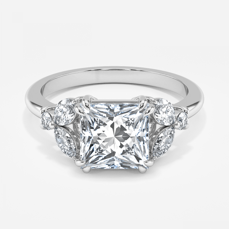 Zephyr Princess Three Stone Moissanite Engagement Ring