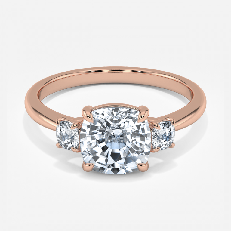 Saskia Cushion Three Stone Moissanite Engagement Ring