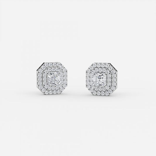 Asscher Moissanite Double Halo Earrings