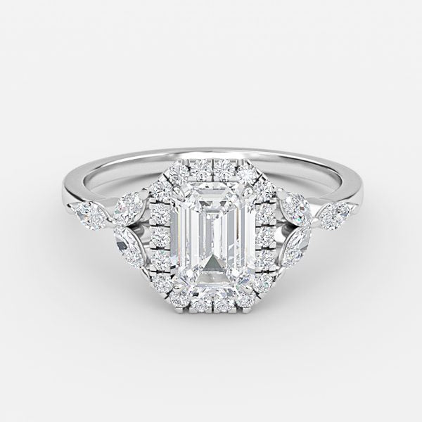 Jacinta Emerald Halo Moissanite Engagement Ring