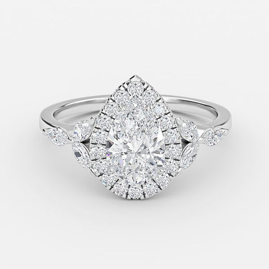 Jacinta Pear Halo Moissanite Engagement Ring