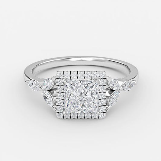 Jacinta Princess Halo Moissanite Engagement Ring