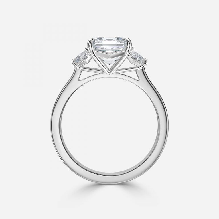 Rain Asscher Three Stone Moissanite Engagement Ring