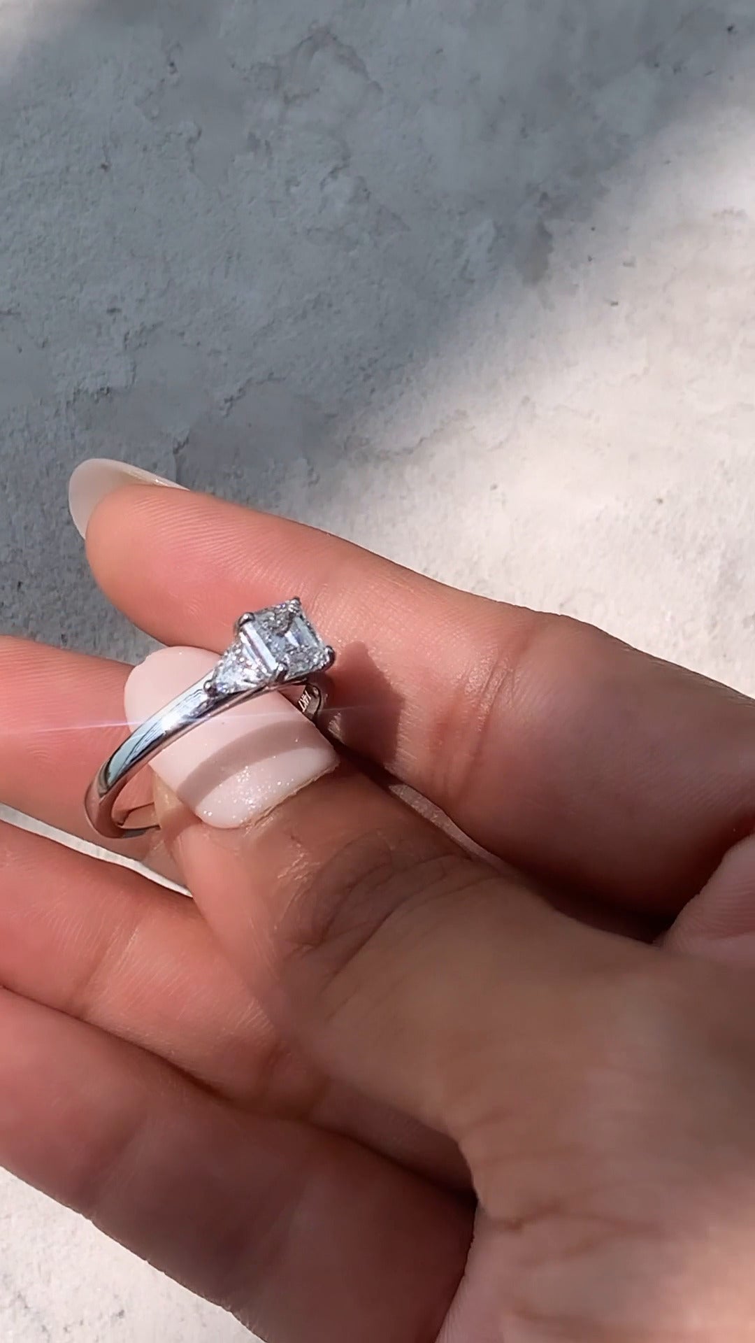 Aurelia Asscher Three Stone Moissanite Engagement Ring