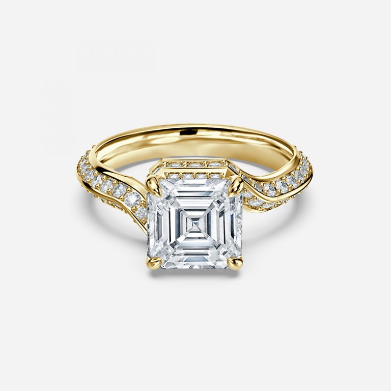 Bellatrix Asscher Hidden Halo Moissanite Engagement Ring