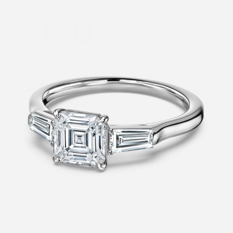 Marcelline Asscher Three Stone Moissanite Engagement Ring