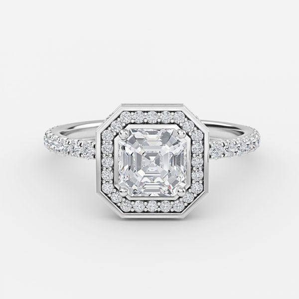 Kassia Asscher Halo Moissanite Engagement Ring