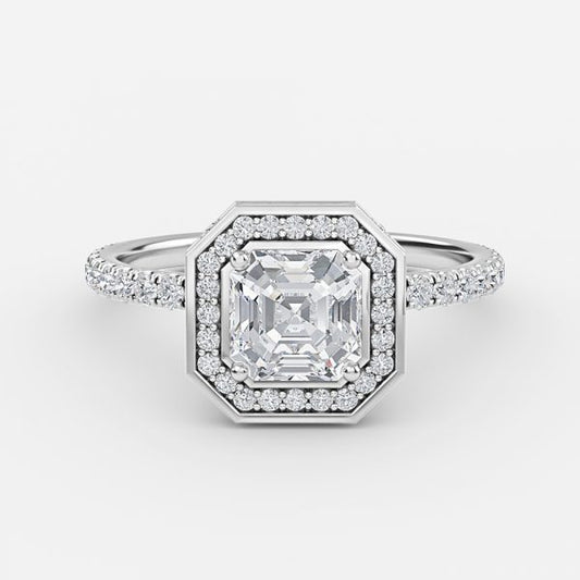 Kassia Asscher Halo Moissanite Engagement Ring