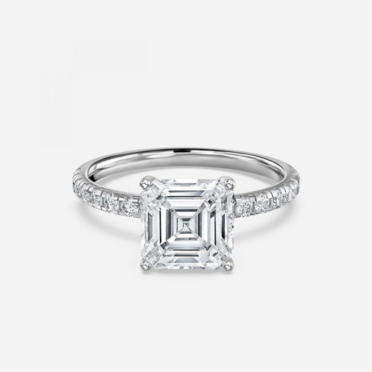 Vittoria Asscher Diamond Band Moissanite Engagement Ring