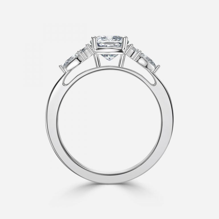 Carmel Cushion Three Stone Moissanite Engagement Ring