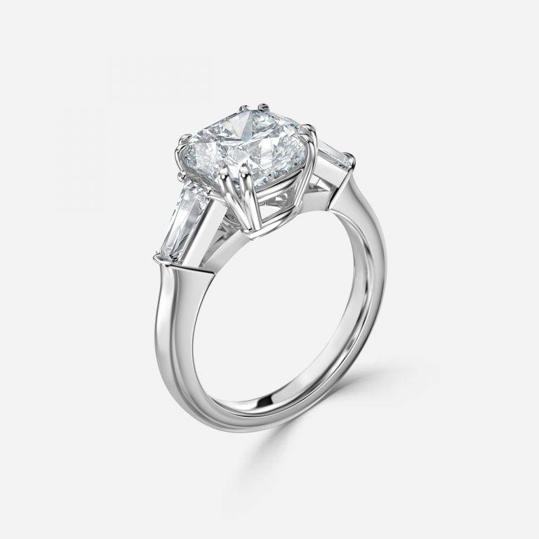 Calliope Cushion Three Stone Moissanite Engagement Ring