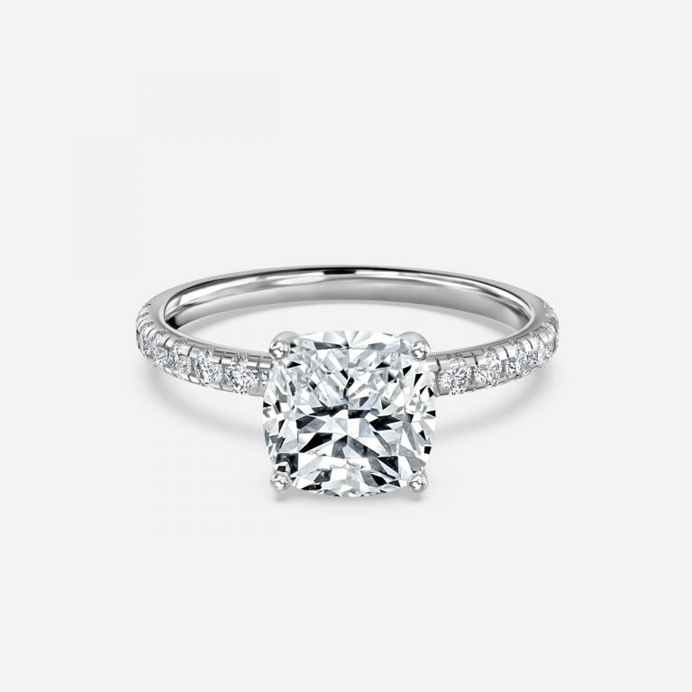 Vittoria Cushion Diamond Band Moissanite Engagement Ring