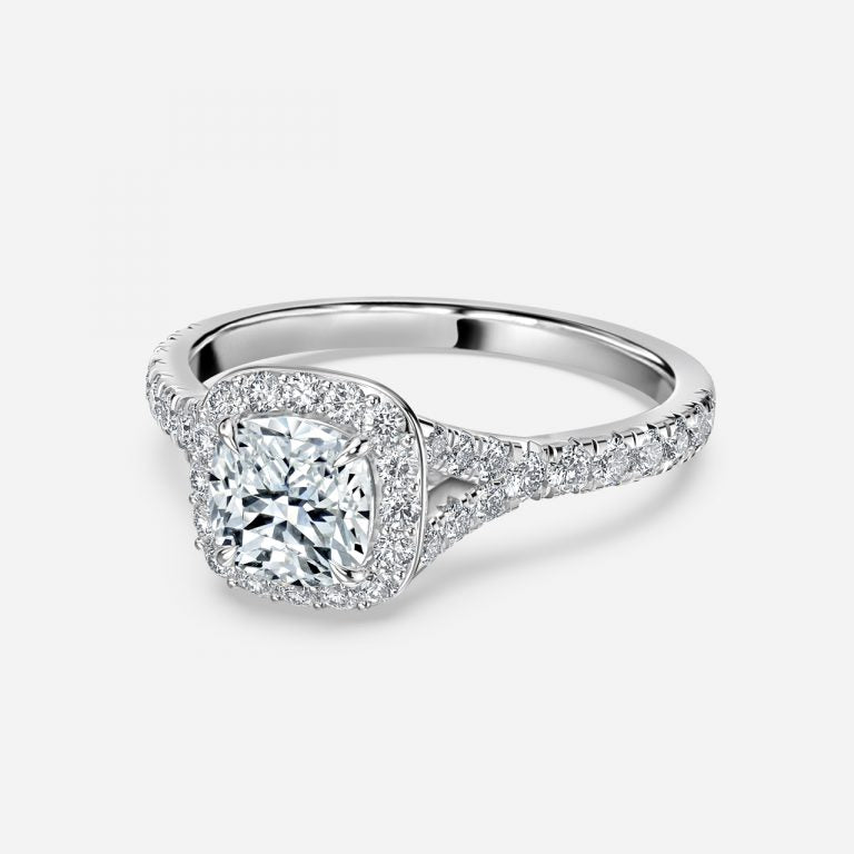 Dove Cushion Halo Moissanite Engagement Ring