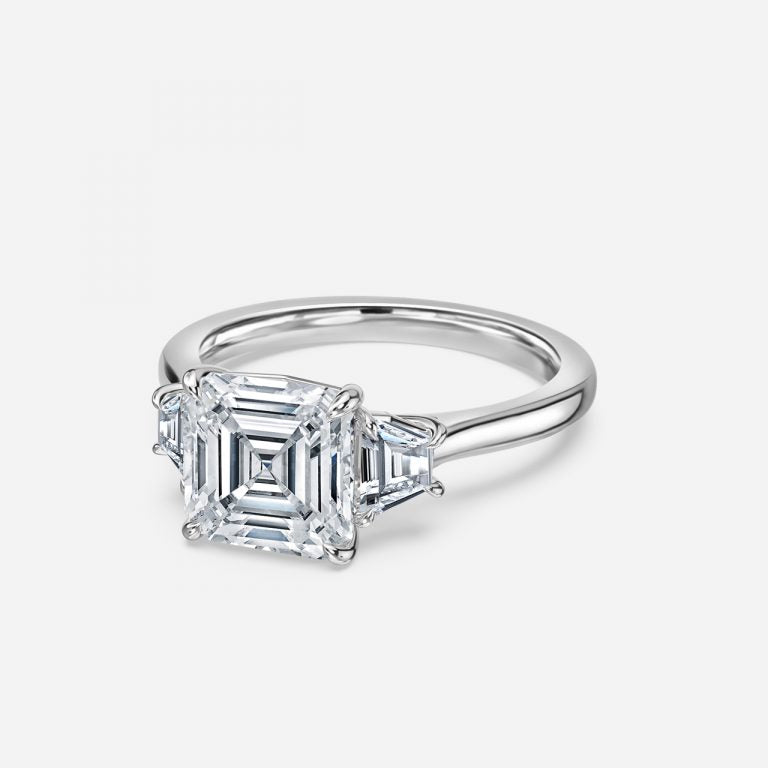 Rain Asscher Three Stone Moissanite Engagement Ring