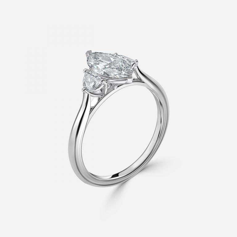 Kiara Marquise Three Stone Moissanite Engagement Ring