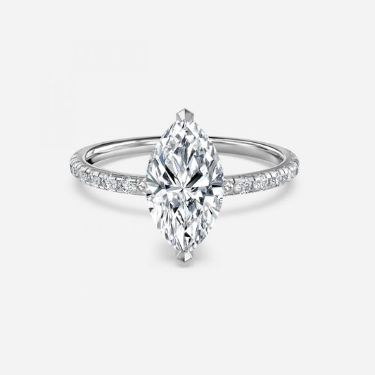 Vittoria Marquise Diamond Band Moissanite Engagement Ring