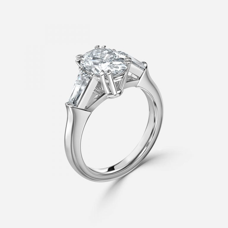 Calliope Oval Three Stone Moissanite Engagement Ring