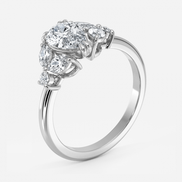 Zephyr Pear Three Stone Moissanite Engagement Ring