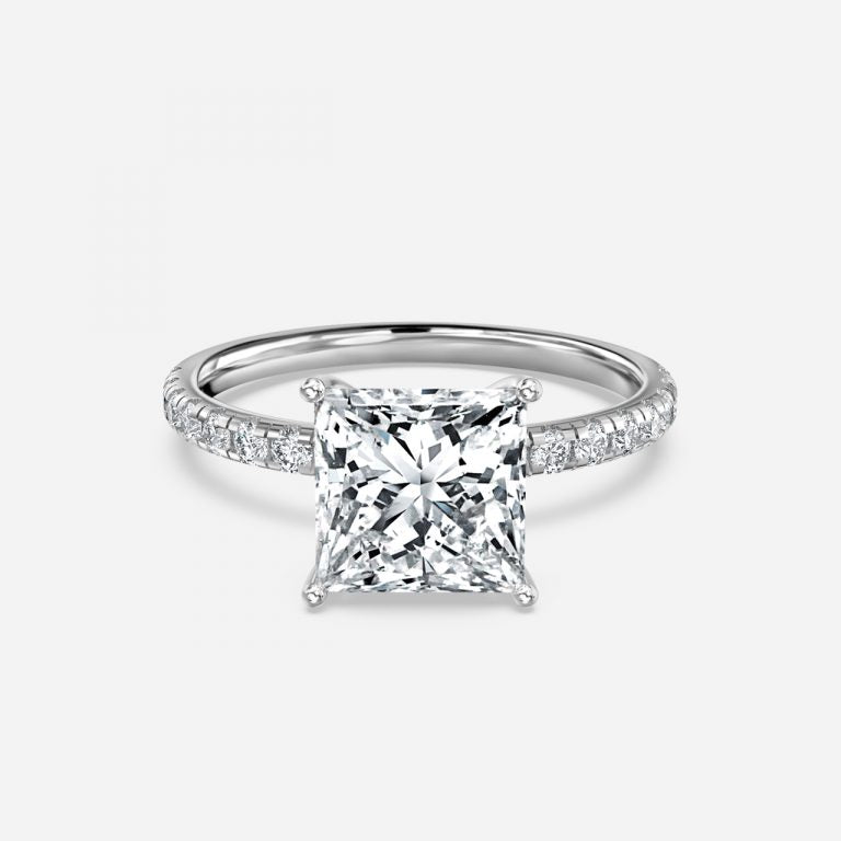 Vittoria Princess Diamond Band Moissanite Engagement Ring