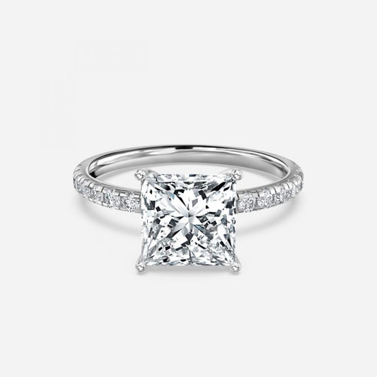 Vittoria Princess Diamond Band Moissanite Engagement Ring