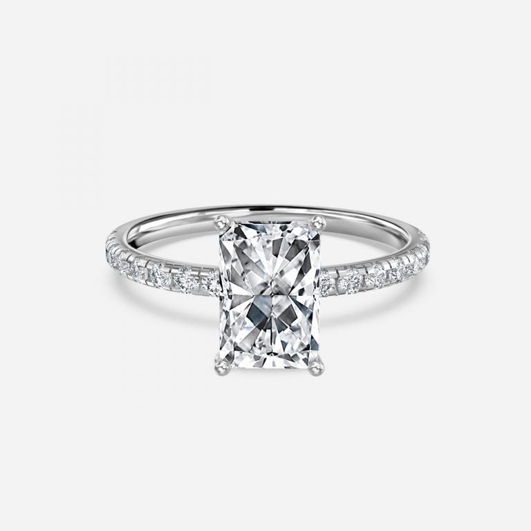 Vittoria Radiant Diamond Band Moissanite Engagement Ring