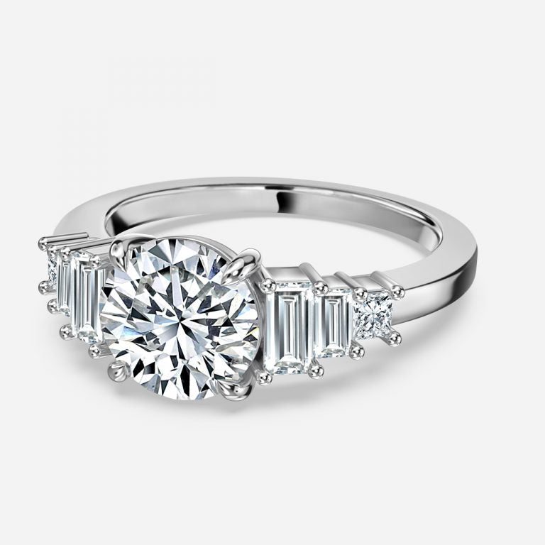 Fabiola Round Three Stone Moissanite Engagement Ring