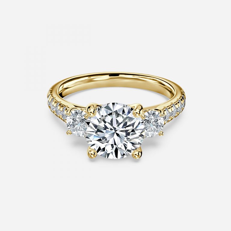 Olivine Round Three Stone Moissanite Engagement Ring