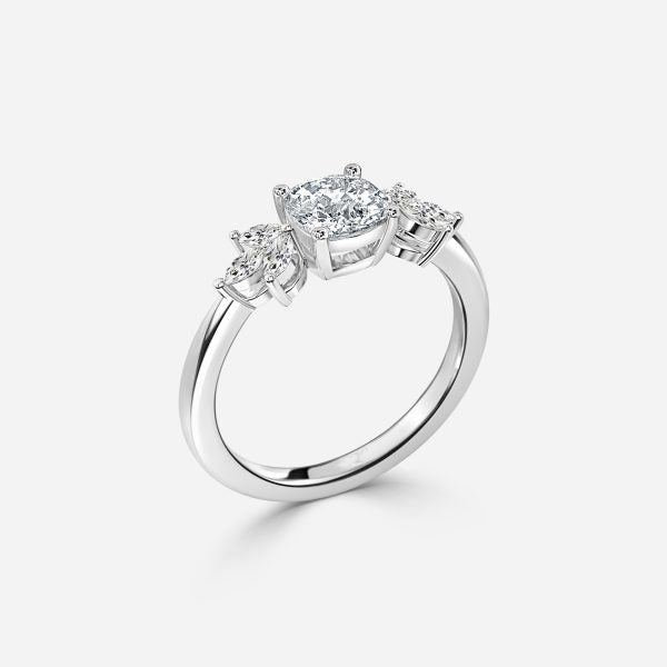 Anong Cushion Three Stone Moissanite Engagement Ring