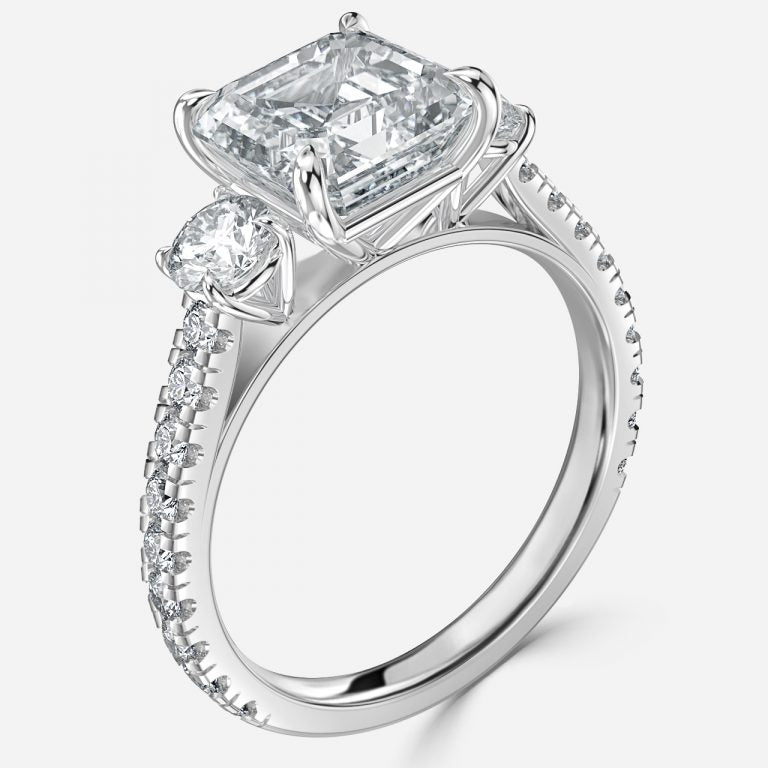 Oriana Asscher Three Stone Moissanite Engagement Ring