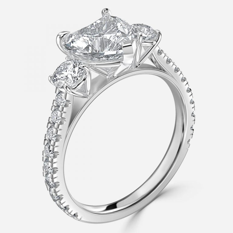 Oriana Heart Three Stone Moissanite Engagement Ring