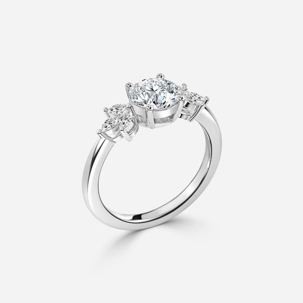 Anong Round Three Stone Moissanite Engagement Ring