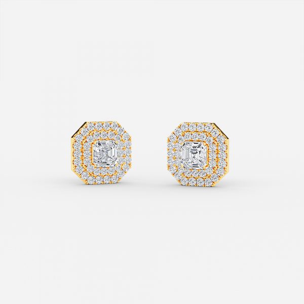 Asscher Moissanite Double Halo Earrings