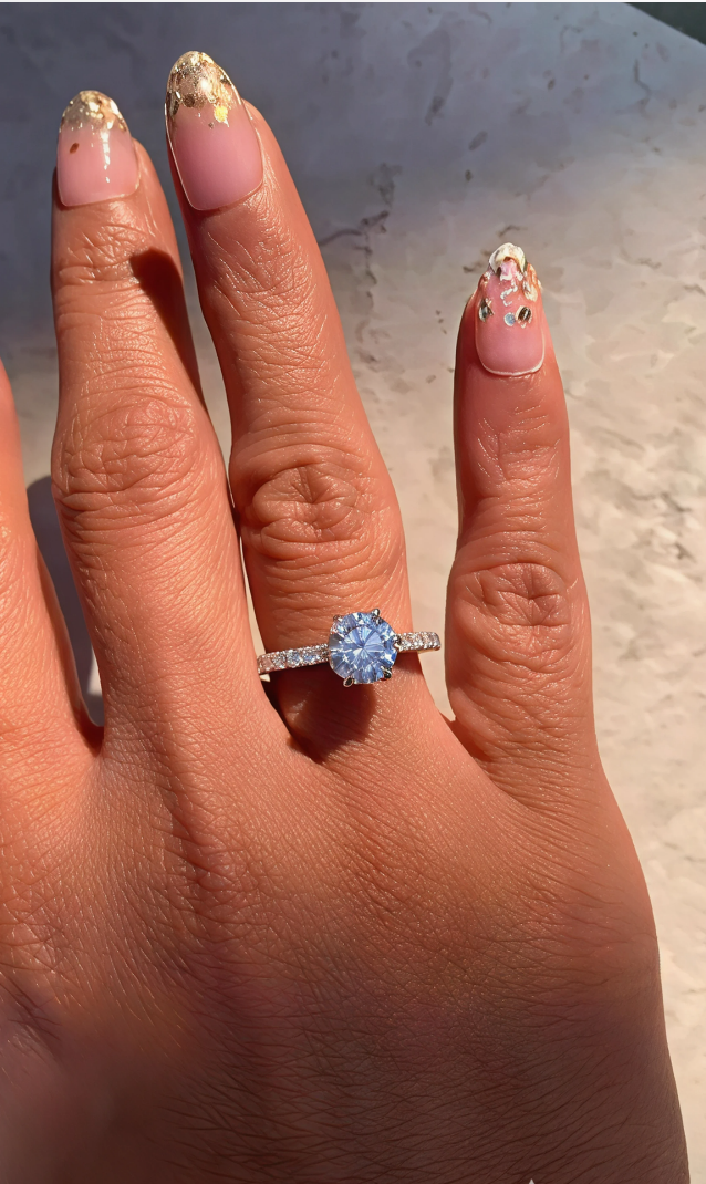 Majid Round Diamond Band Moissanite Engagement Ring