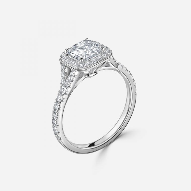 Dove Asscher Halo Moissanite Engagement Ring