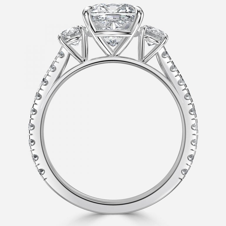 Oriana Cushion Three Stone Moissanite Engagement Ring