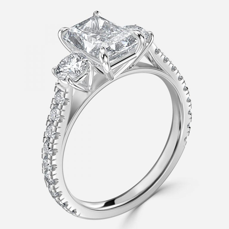 Oriana Radiant Three Stone Moissanite Engagement Ring