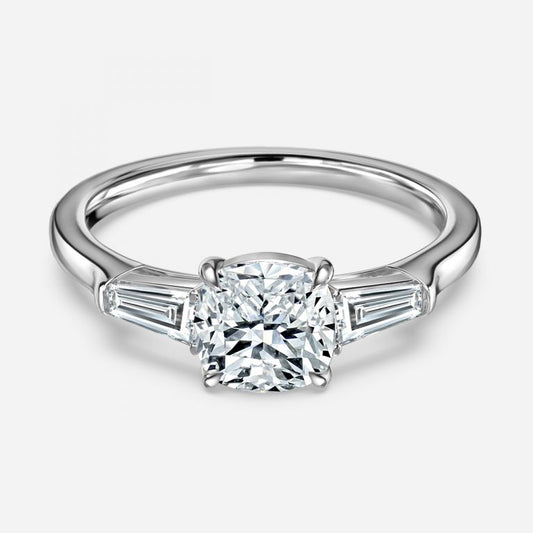 Marcelline Cushion Three Stone Moissanite Engagement Ring