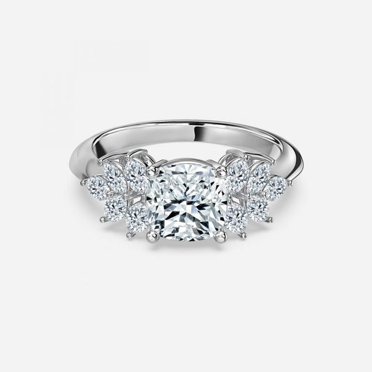 Clarity Cushion Three Stone Moissanite Engagement Ring