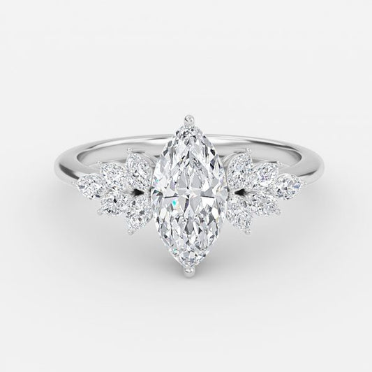 Clarity Marquise Three Stone Moissanite Engagement Ring