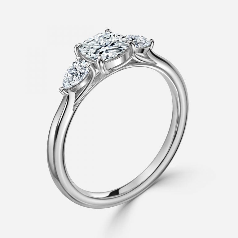 Mirabella Cushion Three Stone Moissanite Engagement Ring