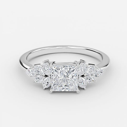 Clarity Princess Three Stone Moissanite Engagement Ring